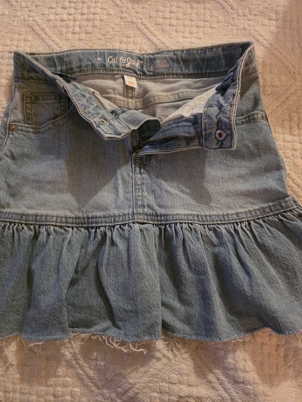 Cat & Jack Denim Ruffle Hem Girls Skirt in Light Blue